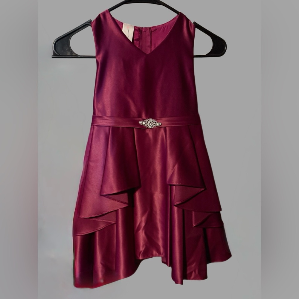 Julia Lee little girls formal burgundy/purple dress with decorative pin size 6.